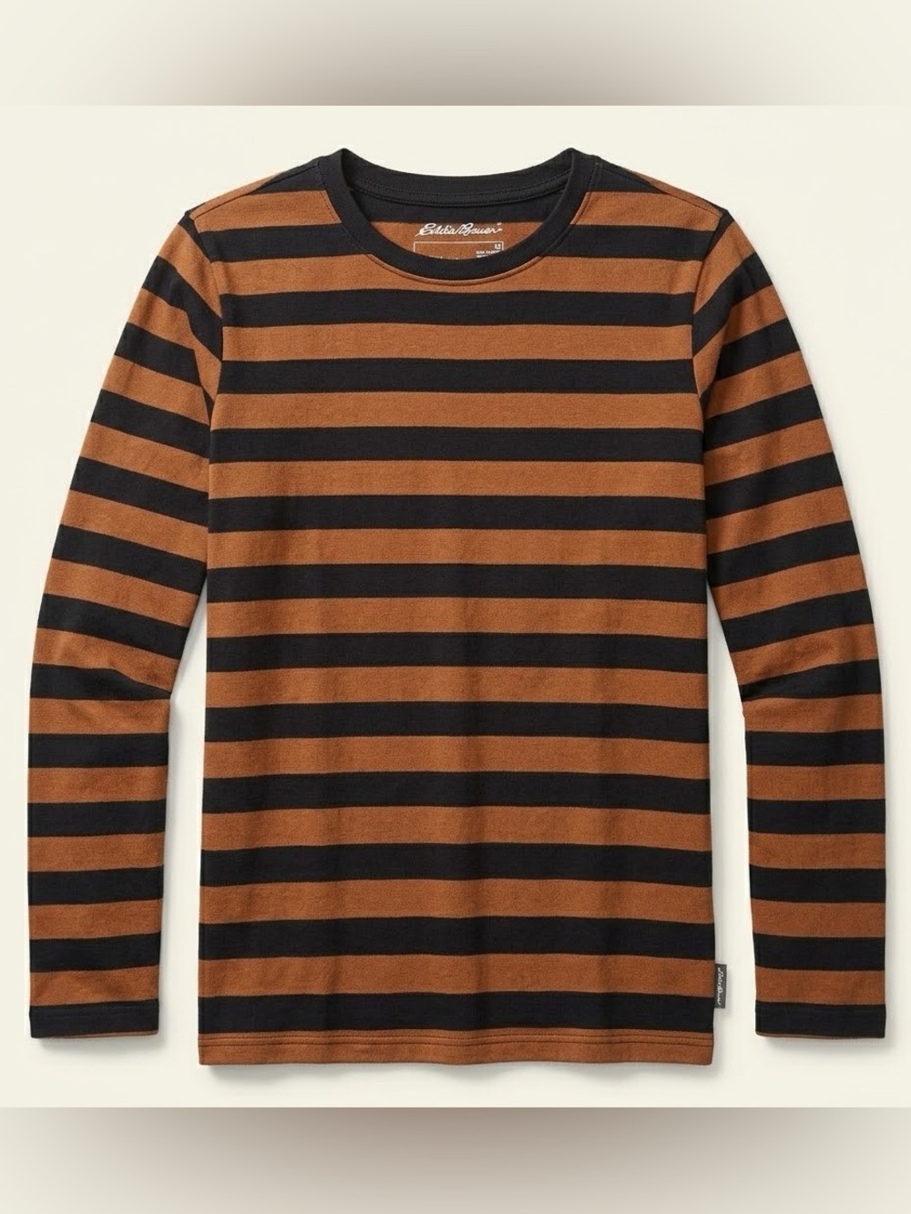 Eddie Bauer Black and Orangey Brown Long Sleeve Tee - Size Medium
